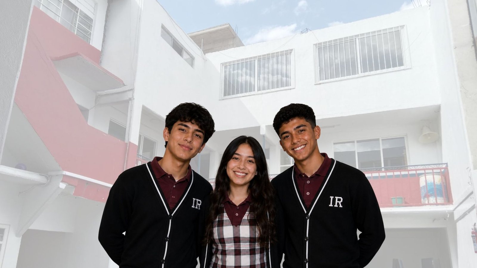 Estudiantes de la Preparatoria Ignacio Ramírez con su uniforme en el patio del plantel